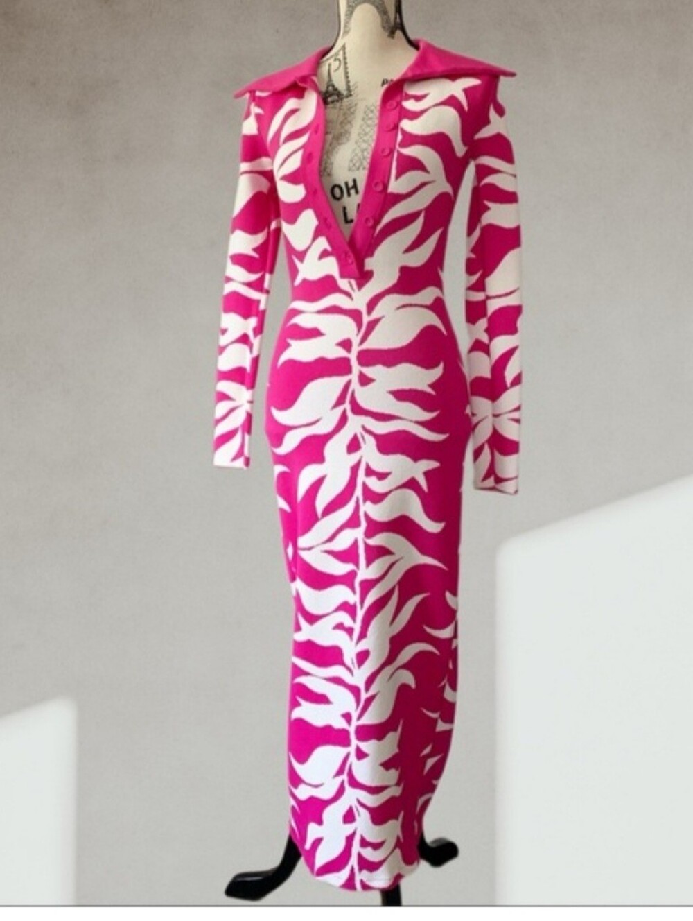 Hanifa Fuchsia & White Long Sleeve Maxi Chemise